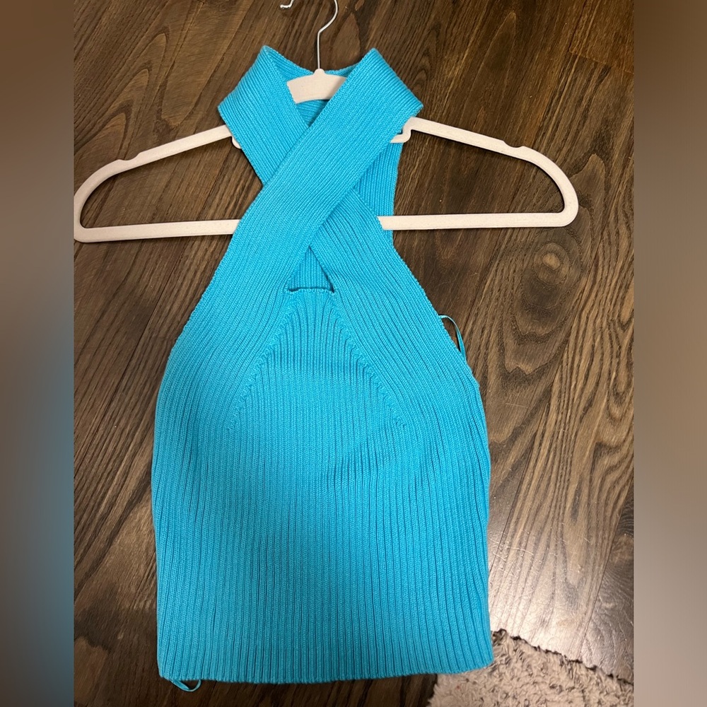 Blue Ribbed Halter Top
